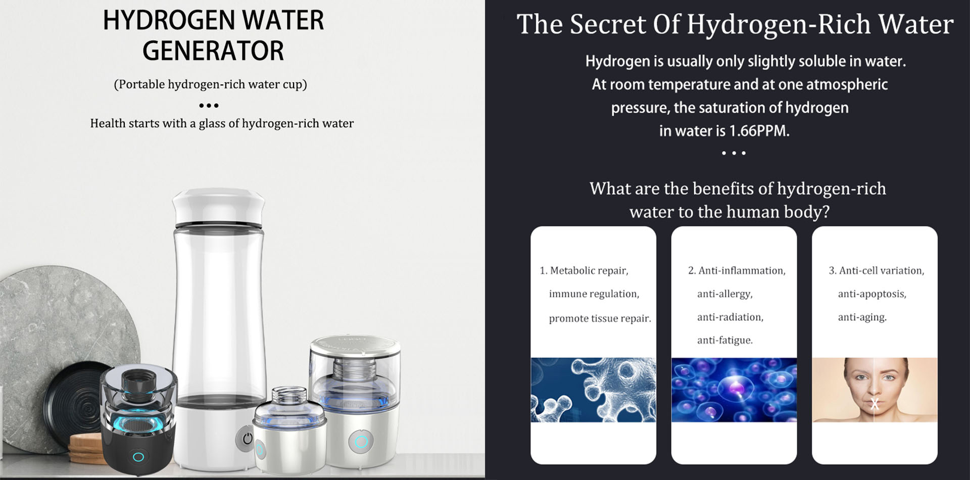 Hydrogen water bottle CA-303 particulars -1